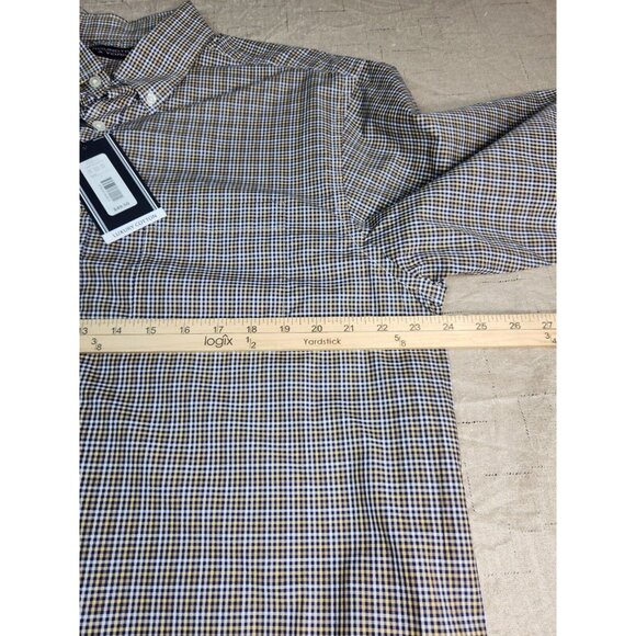 Mens Long Sleeve Button-Down Shirt Blue Yellow Check Roundtree & Yorke Size L - Picture 2 of 9